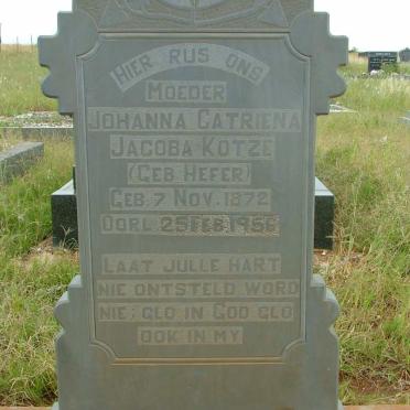 KOTZE Johanna Catriena Jacoba nee  HEFER 1872-1956