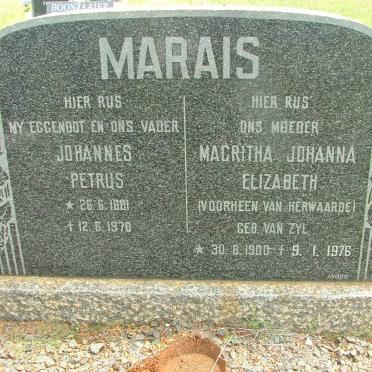 MARAIS Johannes Petrus 1881-1970 &amp; Magritha Johanna Elizabeth VAN HERWAARDE  nee VAN  ZYL 1900-1976