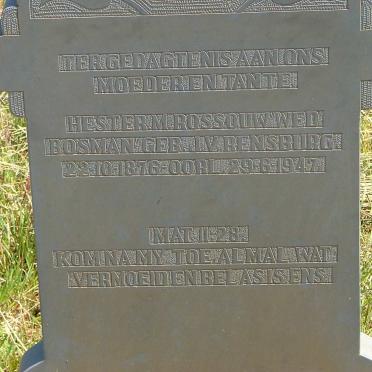 ROSSOUW Hester M. previously  BOSMAN nee J. v. RENSBURG 1876-1947