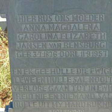 RENSBURG Anna Magdalena Carolina Elizabeth, Jansen van 1876-1957