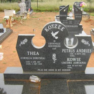 KOTZEE Petrus Andries 1930- &amp; Jacoba Adriana 1935- ::  KOTZEE Cornelia Dorothea  1967-2008