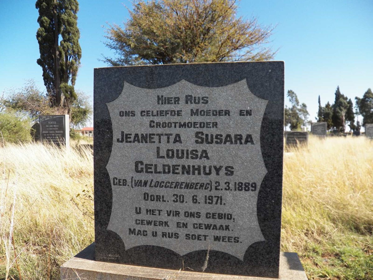 GELDENHUYS Jeanetta Susara Louisa nee VAN LOGGERENBERG 1889-1971