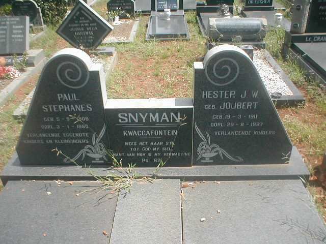 SNYMAN Paul Stephanes 1906-1980 &amp; Hester J.W. JOUBERT 1911-1987