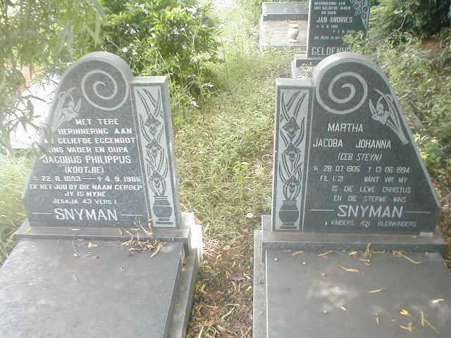 SNYMAN Jacobus Philippus 1983-1985 &amp; Martha Jacoba Johanna STEYN 1905-1994