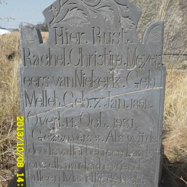 MEYER Rachel Christina voorheen VAN NIEKERK nee MELLET 1851-1931