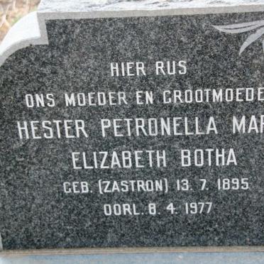 BOTHA Hester Petronella Maria Elizabeth nee ZASTRON 1895-1977