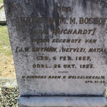 BOSHOFF Christina M.M. voorheen SNYMAN nee TRICHARDT 1857-1925