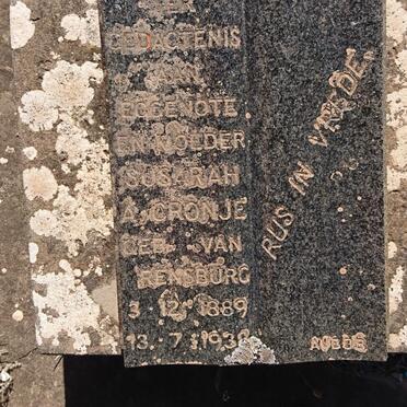 CRONJE Susarah A. nee VAN RENSBURG 1889-193?