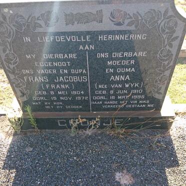 CRONJE Frans Jacobus 1904-1972 &amp; Anna VAN WYK 1910-1995