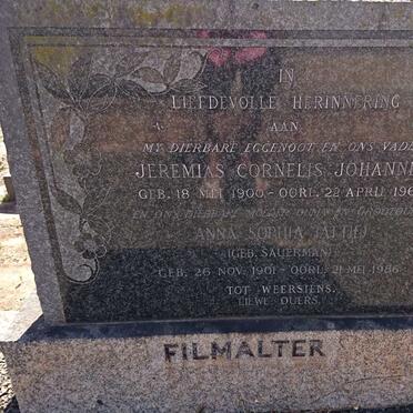 FILMALTER Jeremias Cornelis Johannes 1900-1966 &amp; Anna Sophia SAUERMAN 1901-1986
