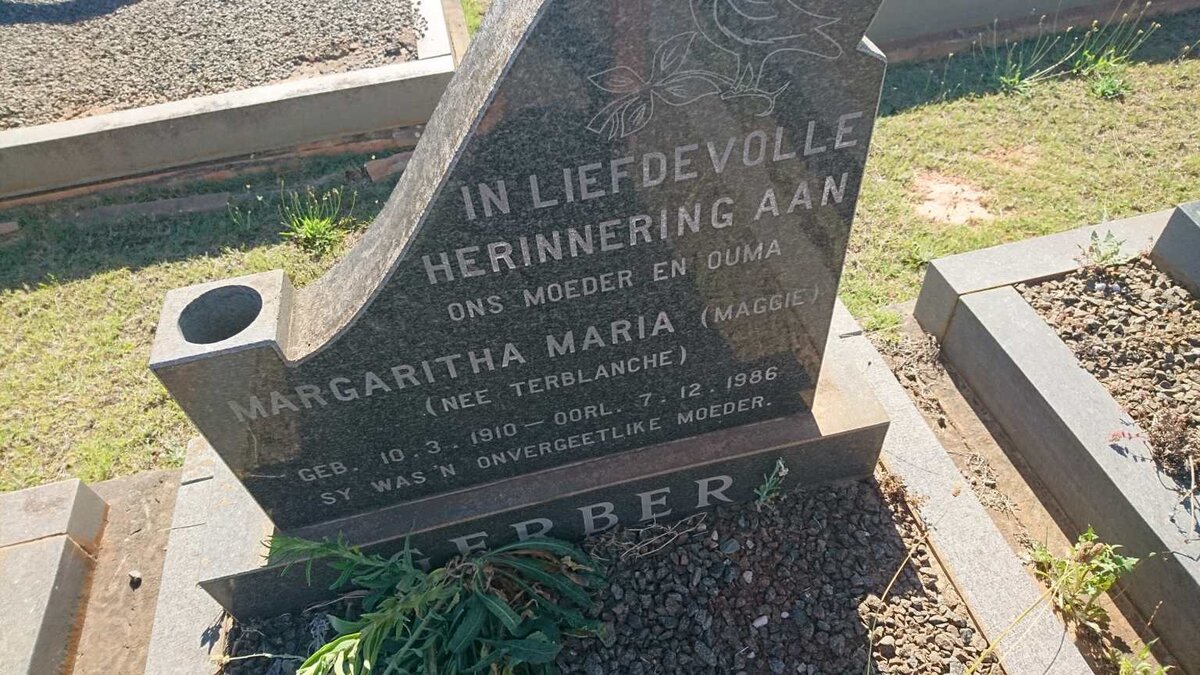 GERBER Margaritha Maria nee TERBLANCHE 1910-1986