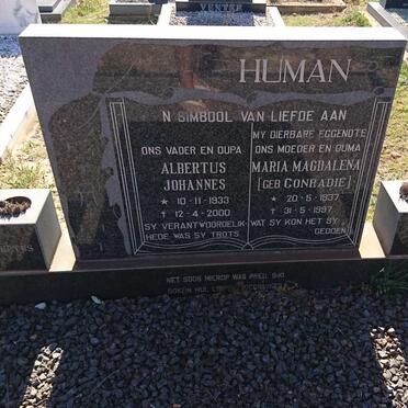 HUMAN Albertus Johannes 1933-2000 &amp; Maria Magdalena CONRADIE 1937-1997