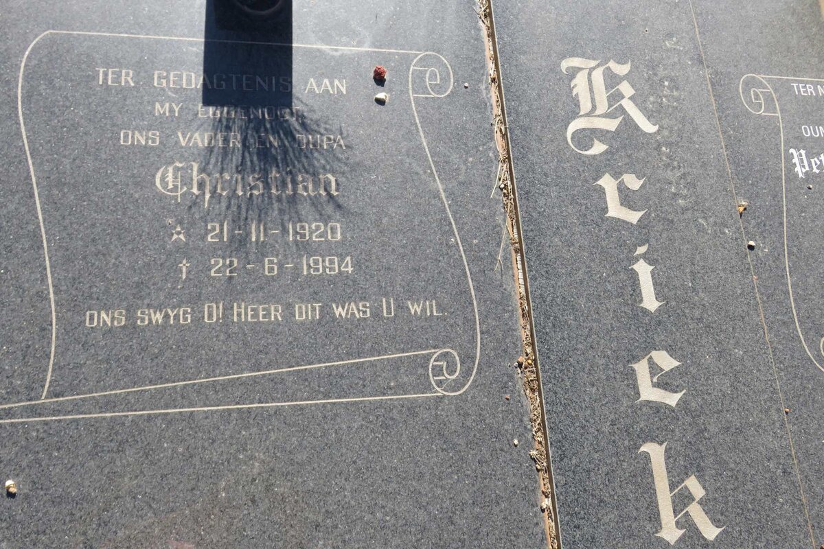 KRIEK Christian 1920-1994 &amp; Petronella Christina 1920-2012