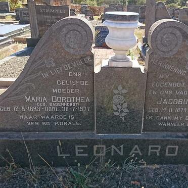 LEONARD Jacobus 1874-1967 &amp; Maria Dorothea BADENHORST 1893-1977