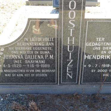 OOSTHUIZEN Hendrik Jacobus 1919-2007 &amp; Johanna Daliena P.M. SAAYMAN 1920-1989