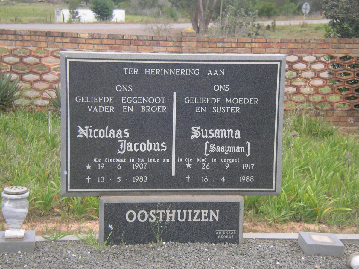 OOSTHUIZEN Nicolaas Jacobus 1907-1983 &amp; Susanna SAAYMAN 1917-1988