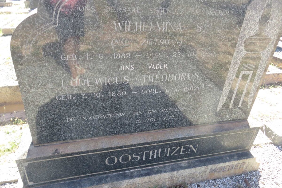 OOSTHUIZEN Lodewicus Theodorus 1880-1969 &amp; Wilhelmina S. ZIETSMAN 1882-1950
