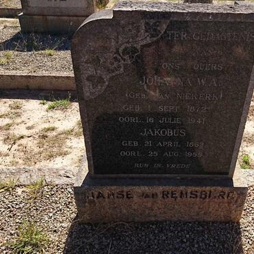 RENSBURG Jakobus, Janse van 1862-1955 &amp; Johanna W.A. VAN NIEKERK 1872-1941