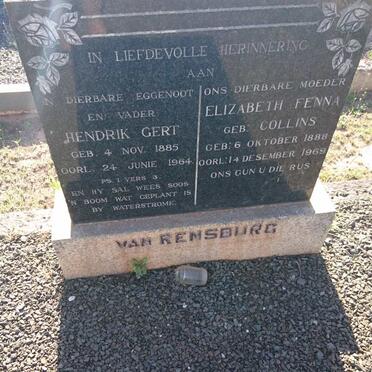 RENSBURG Hendrik Gert, van 1885-1964 &amp; Elizabeth Fenna COLLINS 1888-1969