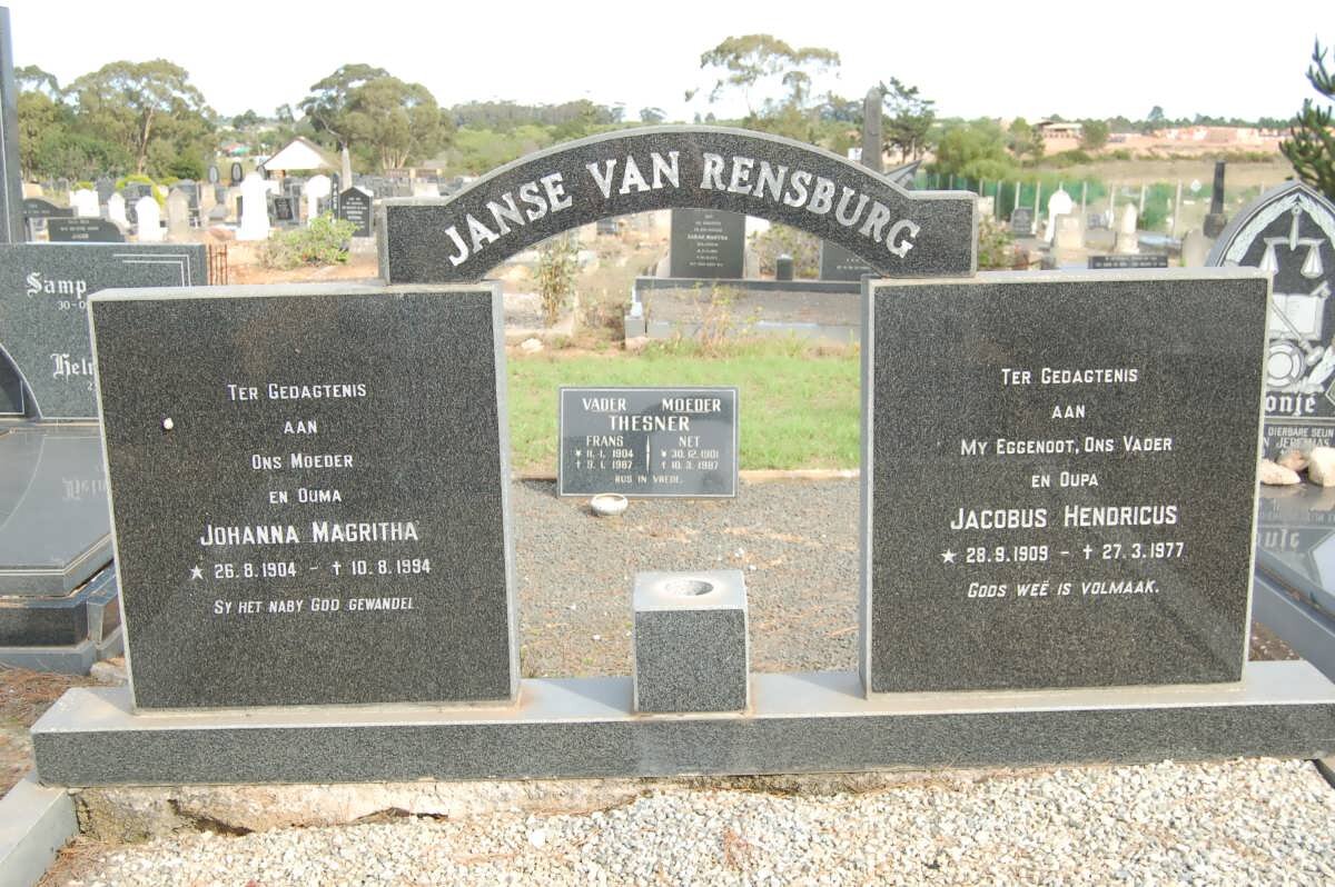 RENSBURG Jacobus Hendricus, Janse van 1909-1977 &amp; Johanna Magritha 1904-1994