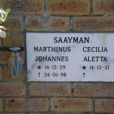 SAAYMAN Marthinus Johannes 1929-1998 &amp; Cecilia Aletta 1951-