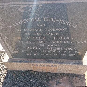 SAAYMAN Willem Tobias 1896-1958 &amp; Maria Wilhelmina WELTZ 1894-1981