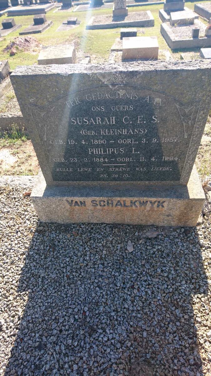 SCHALKWYK Philipus L., van 1884-1964 &amp; Susarah C.E.S. KLEINHANS 1890-1957
