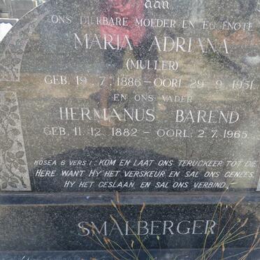 SMALBERGER Hermanus Barend 1882-1965 &amp; Maria Adriana MULLER 1886-1951