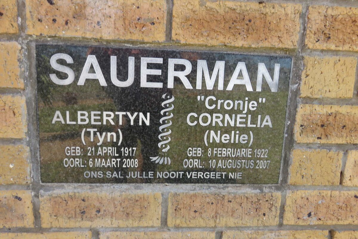 SAUERMAN Albertyn 1917-2008 &amp; Cornelia 1922-2007