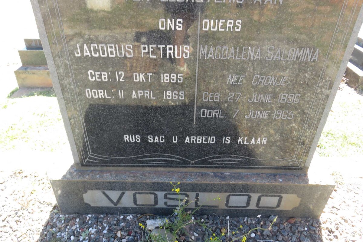 VOSLOO Jacobus Petrus 1895-1969 &amp; Magdalena Salomina CRONJE 1896-1969