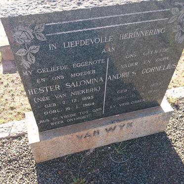 WYK Andries Cornelius, van 1899-1980 &amp; Hester Salomina VAN NIEKERK 1895-1964