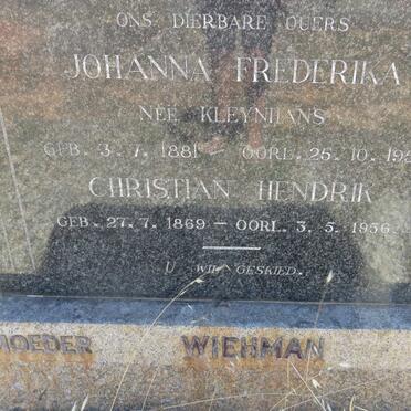 WIEHMAN Christian Hendrik 1869-1956 &amp; Johanna Frederika KLEYNHANS 1881-1951