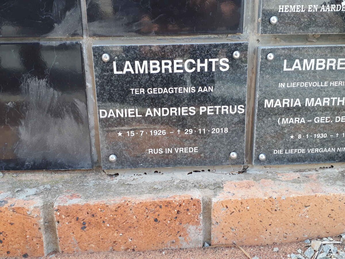 LAMBRECHTS Daniel Andries Petrus 1926-2018 :: LAMBRECHTS Maria Martha Haman voorheen DE JONGH