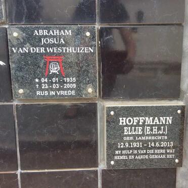 WESTHUIZEN Abraham Josua, van der 1935-2009 :: HOFFMANN E.H.J. nee LAMBRECHTS 1931-2013
