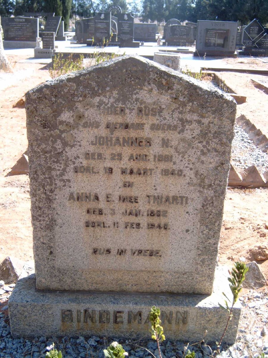 BINDEMANN Johannes N. 1881-1940 &amp; Anna E. THIARTI 1882-1940