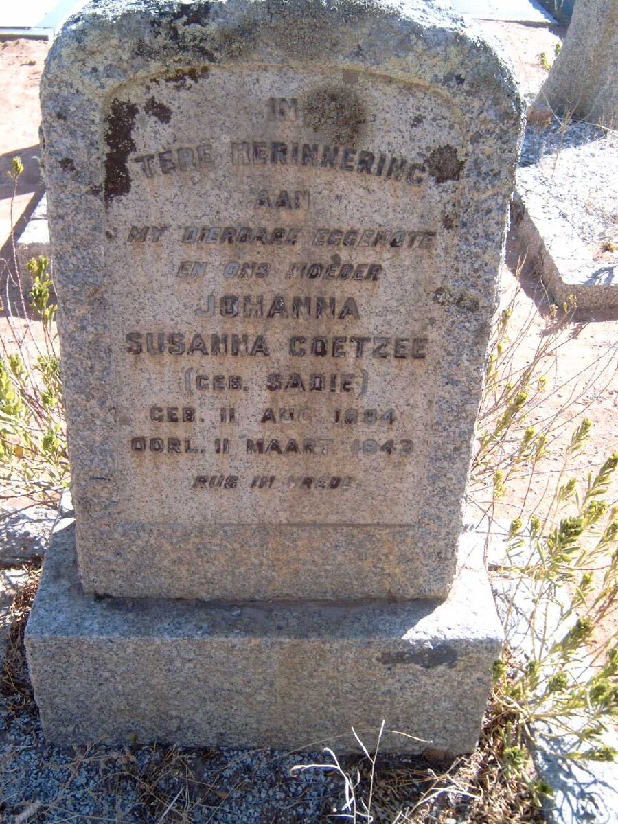 COETZEE Johanna Susanna nee SADIE 1884-1943