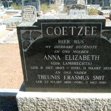 COETZEE Theunis Erasmus Smit 1898-1980 &amp; Anna Elizabeth LAMBRECHTS 1903-1959
