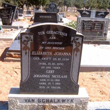 SCHALKWYK Gert Johannes Nicolaas, van 1924-2002 &amp; Elizabeth Johanna SWIFT 1934-1970
