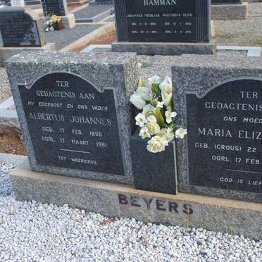 BEYERS Albertus Johannes 1896-1961 &amp; Maria Elizabeth CROUS 1910-1977