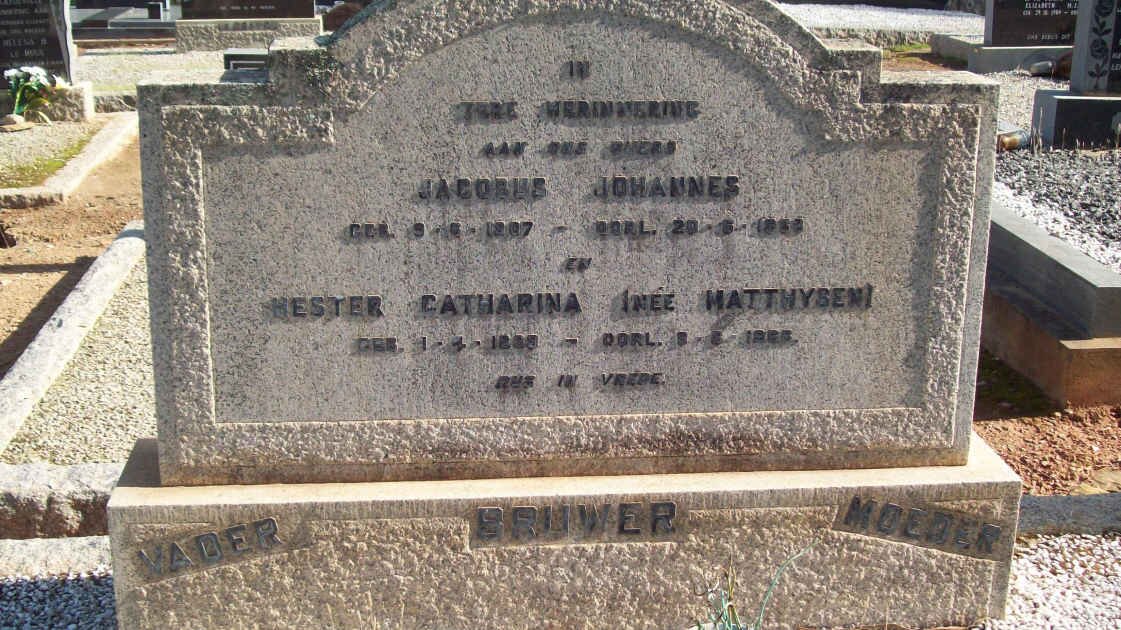 BRUWER Jacobus Johannes 1907-1953 &amp; Hester Catharina MATTHYS 1939-1965
