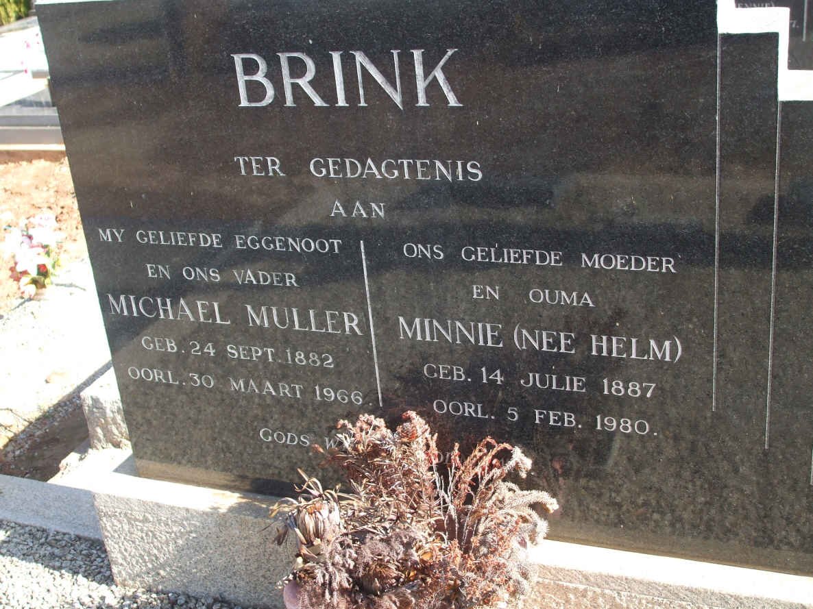 BRINK Michael Muller 1882-1966 &amp; Minnie HELM 1887-1980