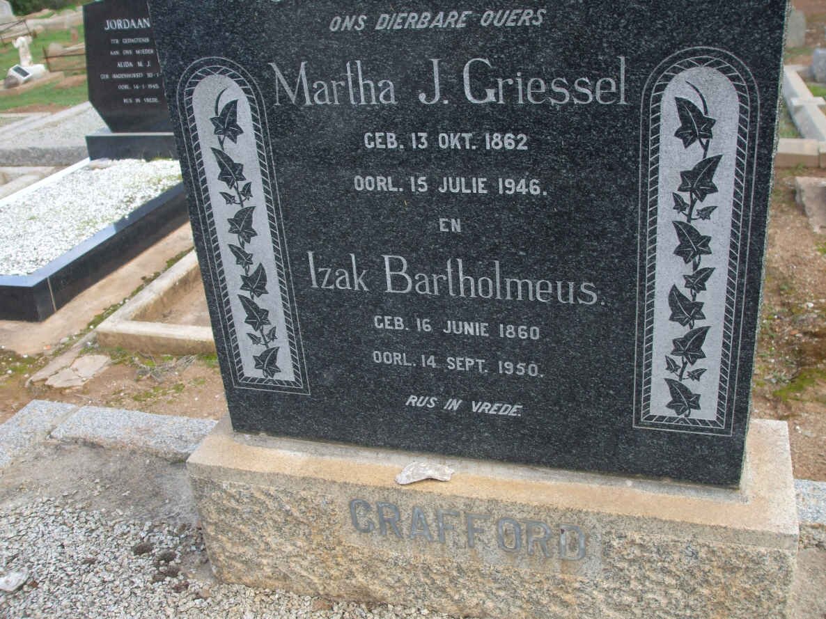 CRAFFORD Izak Bartholmeus 1860-1950 &amp; Martha J. GRIESSEL 1862-1946