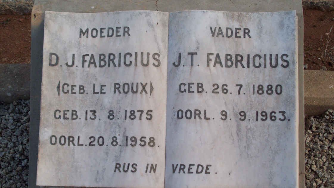 FABRICIUS J.T. 1880-1963 &amp; D.J. LE ROUX 1875-1958
