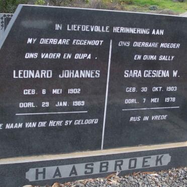 HAASBROEK Leonard Johannes 1902-1969 &amp; Sara Gesiena W. 1903-1978