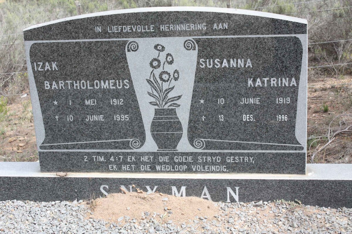 SNYMAN Izak Bartholomeus 1912-1995 &amp; Susanna Katrina 1919-1996