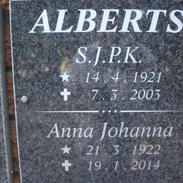 ALBERTS S.J.P.K. 1921-2003 &amp; Anna Johanna 1922-2014
