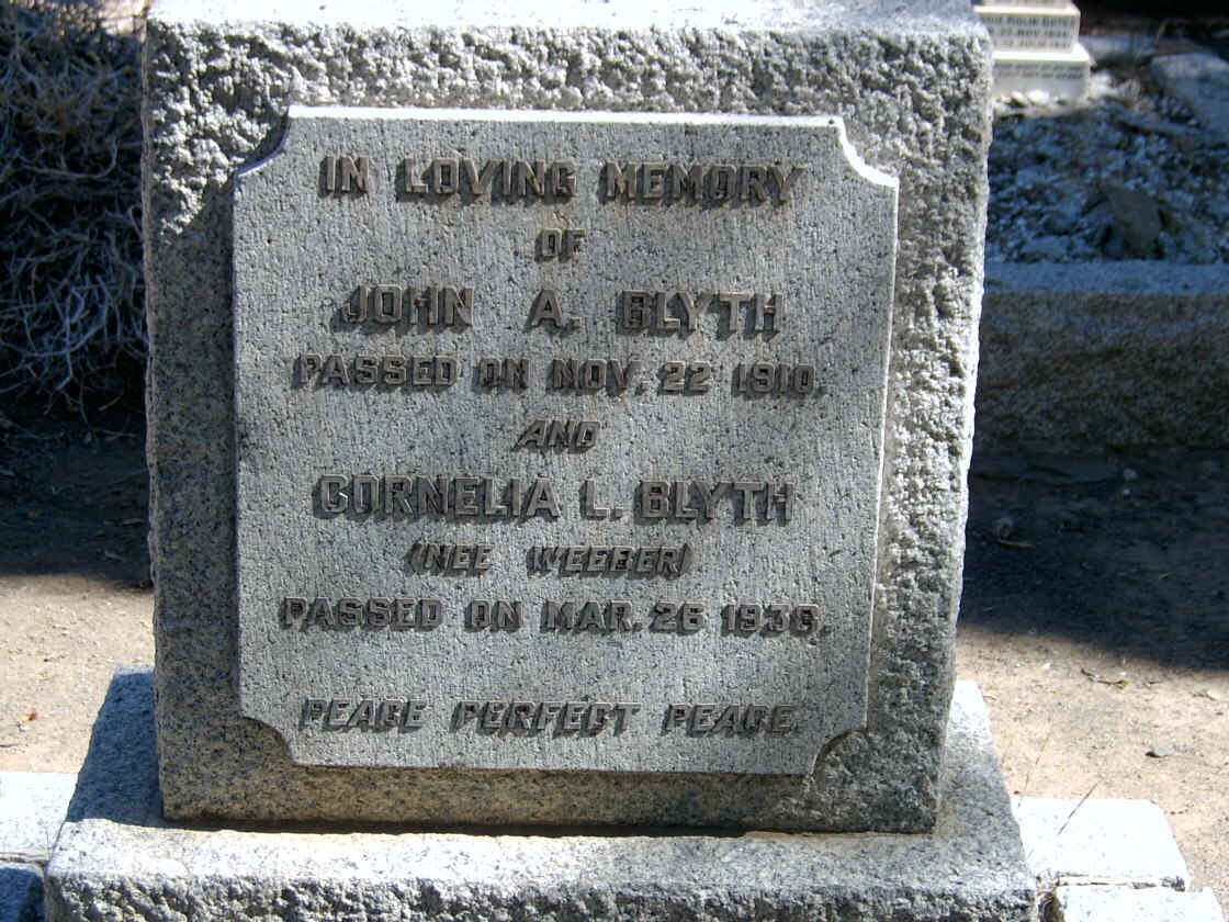 BLYTH John A. -1910 &amp; Cornelia WEEBER -1938
