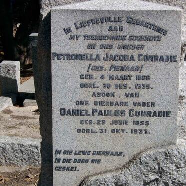 CONRADIE Daniel Paulus 1855-1937 &amp; Petronella Jacoba PIENAAR 1866-1935