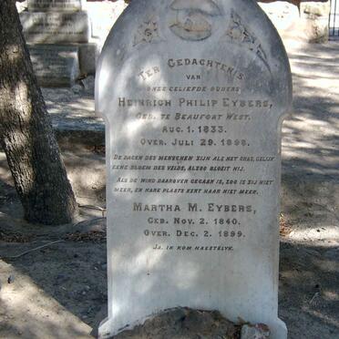 EYBERS Heinrich Philip 1833-1898 &amp; Martha M. 1840-1899