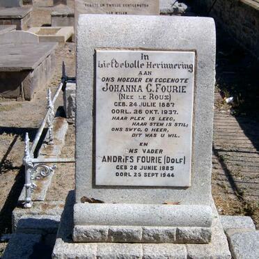 FOURIE Andries 1885-1944 &amp; Johanna C. LE ROUX 1887-1937